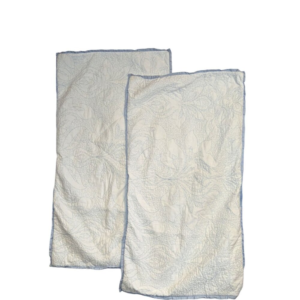 Laura Ashley Quilted Pillow Shams King Set White Blue Edging